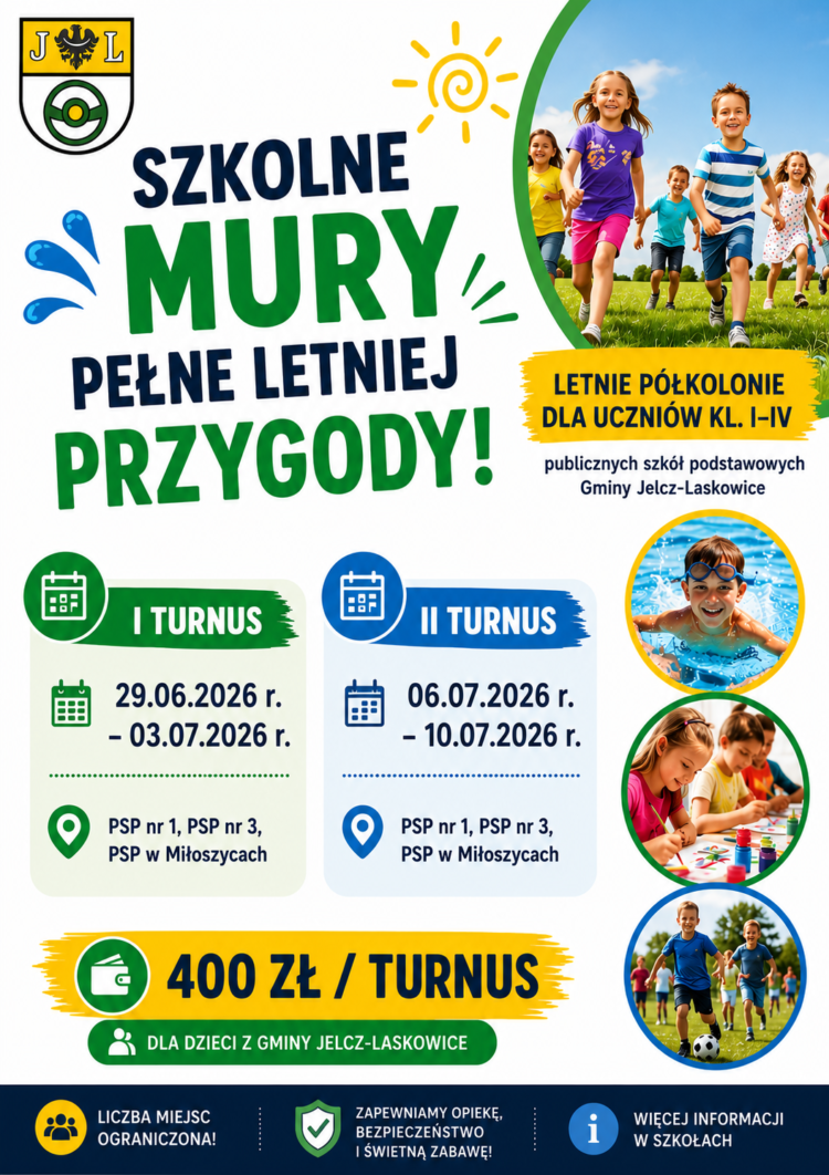 Lato 2026 – Zapisy na półkolonie w Jelczu-Laskowicach